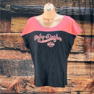 Harley-Davidson Black Top with Coral Yoke and Script Logo